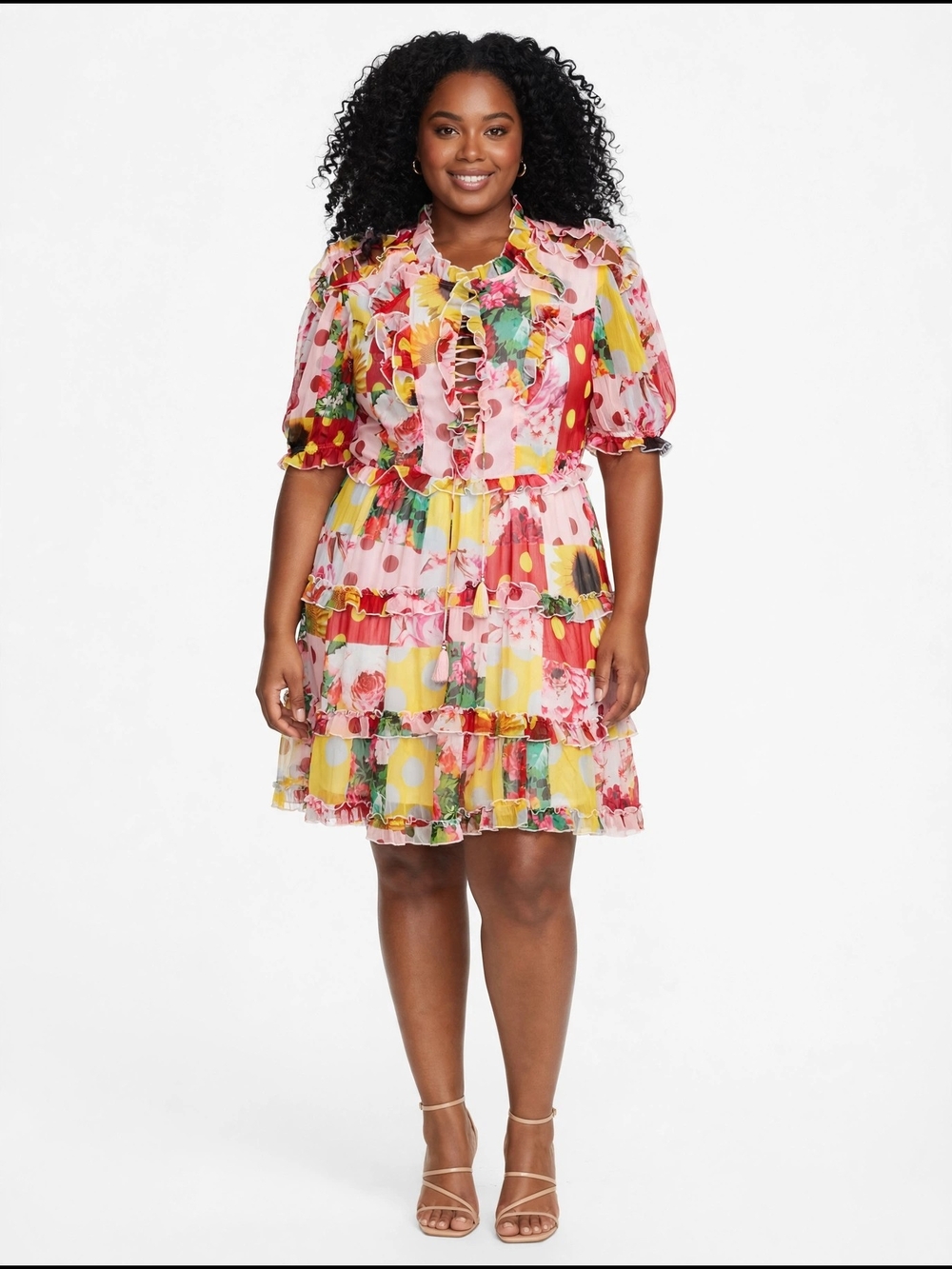 L'ATISTE Pink Multi Ruffle Floral Mini Dress